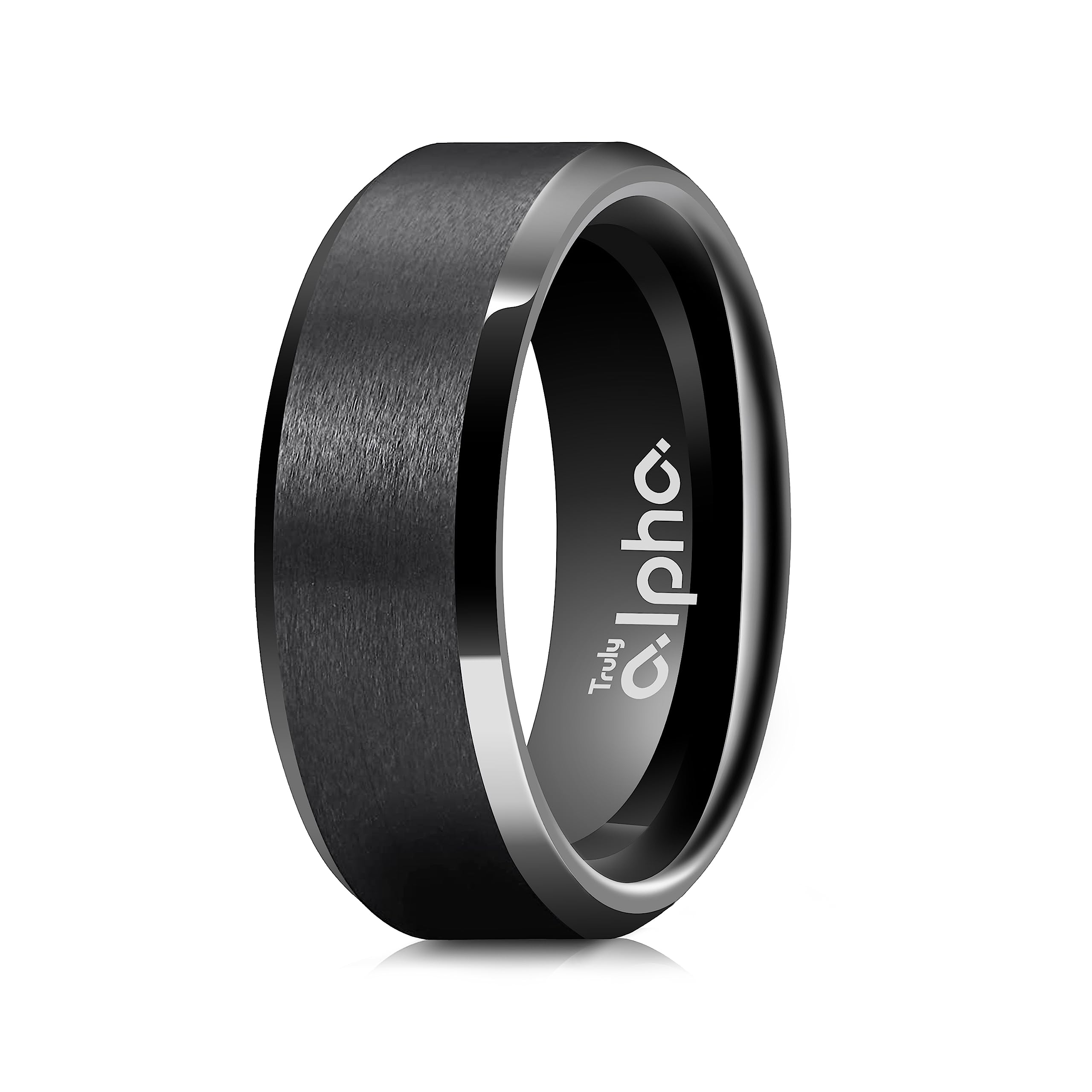 8mm Brushed Tungsten Black Men's Wedding Band - Beveled Edge, Comfort Fit, Elegant Design for Everyday Wear and Special Occasions