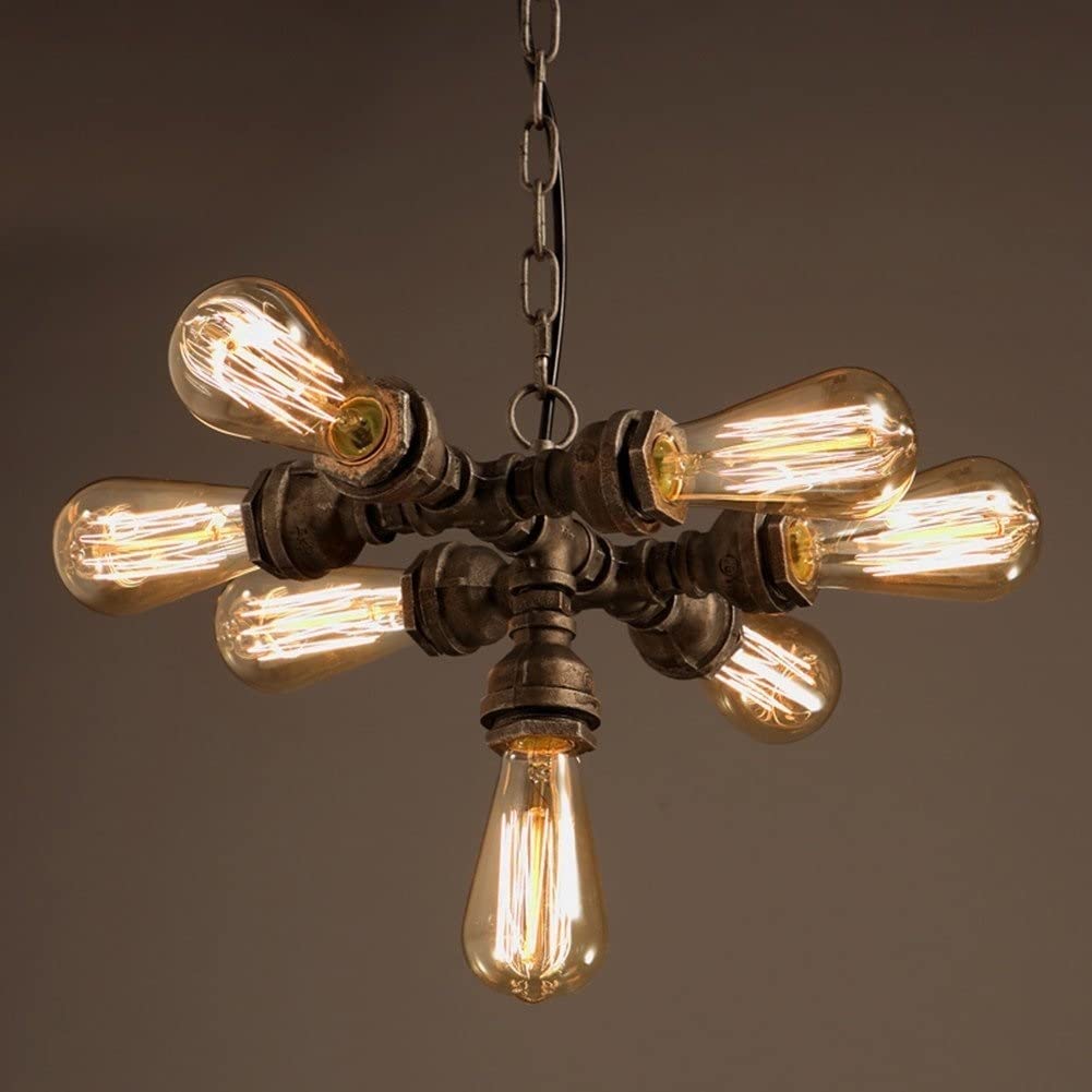 7-Lights Industrial Retro Tube Pendant Light - Vintage Steampunk Rustic Water Pipe Chandelier - Metal Iron Ceiling Lamp for Kitchen, Farmhouse, Cafe, Pub, Restaurant, Hall, Hotel - Perfect for Dining Room Lighting & Commercial Spaces