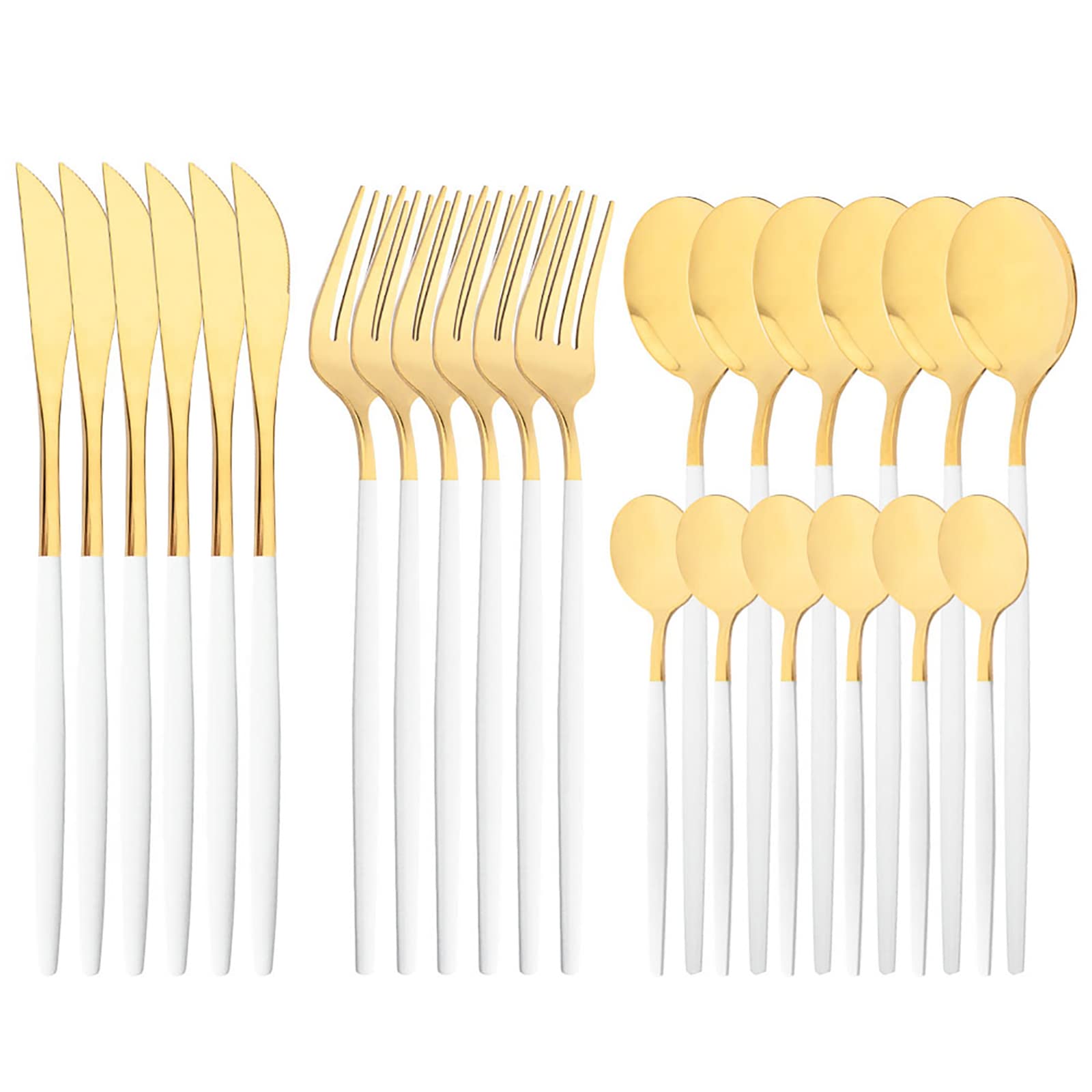 24-Piece Mirror Cutlery Serving Set - 18/0 Stainless Steel Silverware with White Handle - Modern Tableware for Home, Party, Restaurant & Christmas Dinner - Service for 6 (White Gold) - Perfect for Holiday Entertaining, Wedding Receptions & Fine Dining