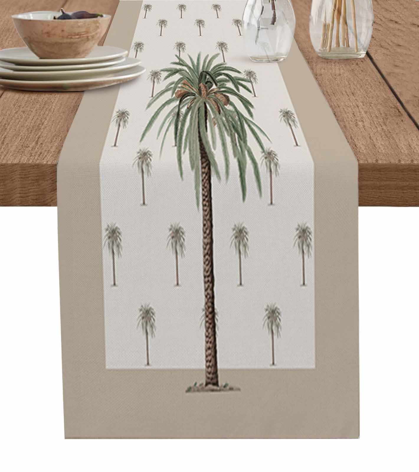 70 Inch Tropical Palm Tree Table Runner - Cotton Polyester Blend for Family Dinners, Weddings & Parties - Perfect for Indoor/Outdoor Dining Decor