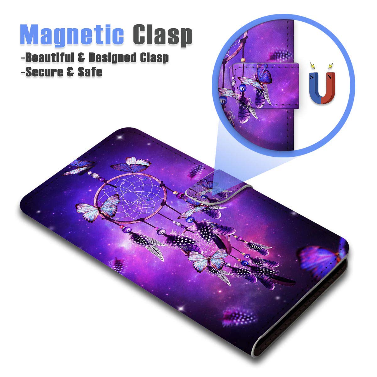 iPhone 12 Pro Max Wallet Case with Flip Cover - Purple Dream Catcher Design | Slim Protective Phone Case with Card Holder | Perfect for Everyday Use, Travel & Business Meetings