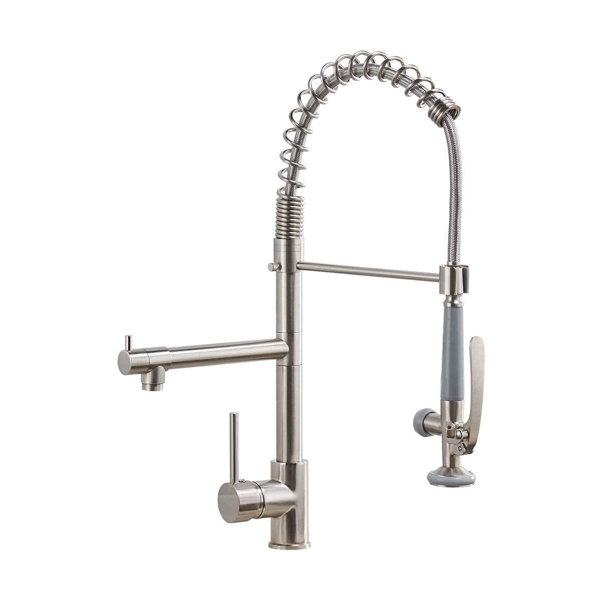Brass Kitchen Faucet with Pull Down Sprayer - Brushed Nickel for Modern Home