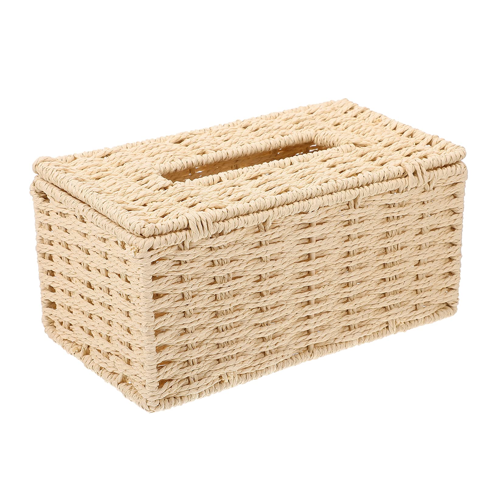 BESPORTBLE Wooden Storage Box - 1PC Bohemian Style Rope Woven Paper String Napkin Box for Home & Living Room Decor | Perfect for Organizing Tableware, Napkins, or as Decorative Storage (Beige)