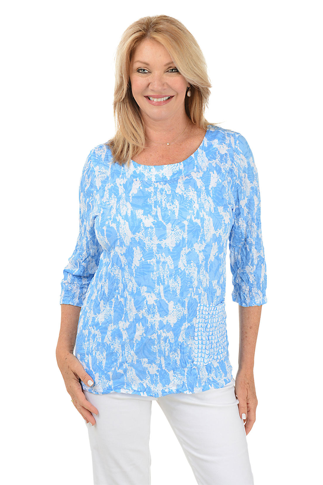 Cloudy Sky Scoop Neck Crinkle Top - Women's Stylish Blouse for Casual Wear & Summer Outfits | Perfect for Office, Date Night & Vacation
