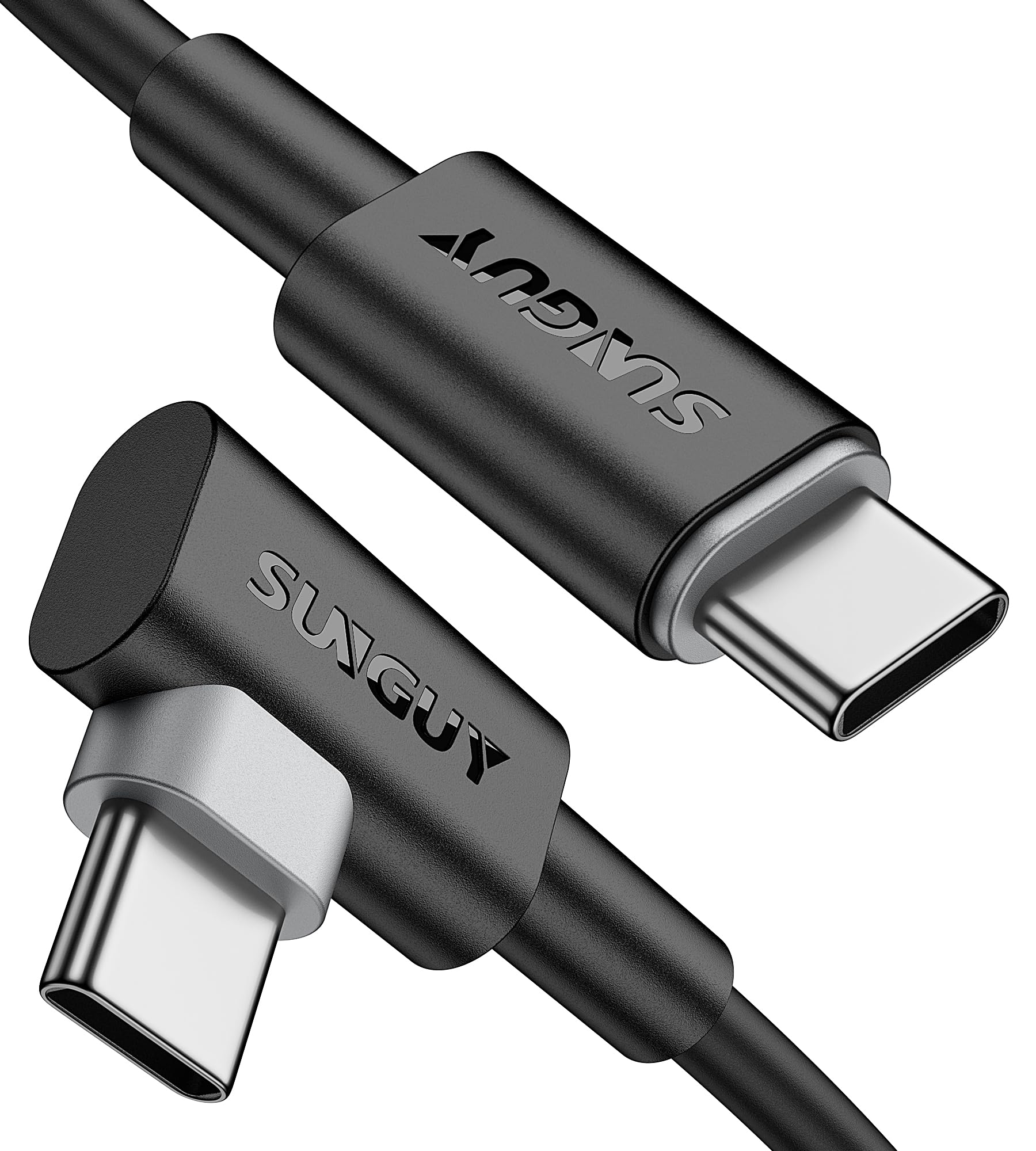 SUNGUY USB-C to USB-C Cable 2-Pack, 1.5FT Right Angle 60W PD Fast Charging Cable for iPhone 15 Series, Samsung Galaxy S23/S22/S21/Z Fold 3/Note 20, MacBook Air/Pro, iPad Pro - Perfect for Travel, Bedside Charging & Workspace Cable Management