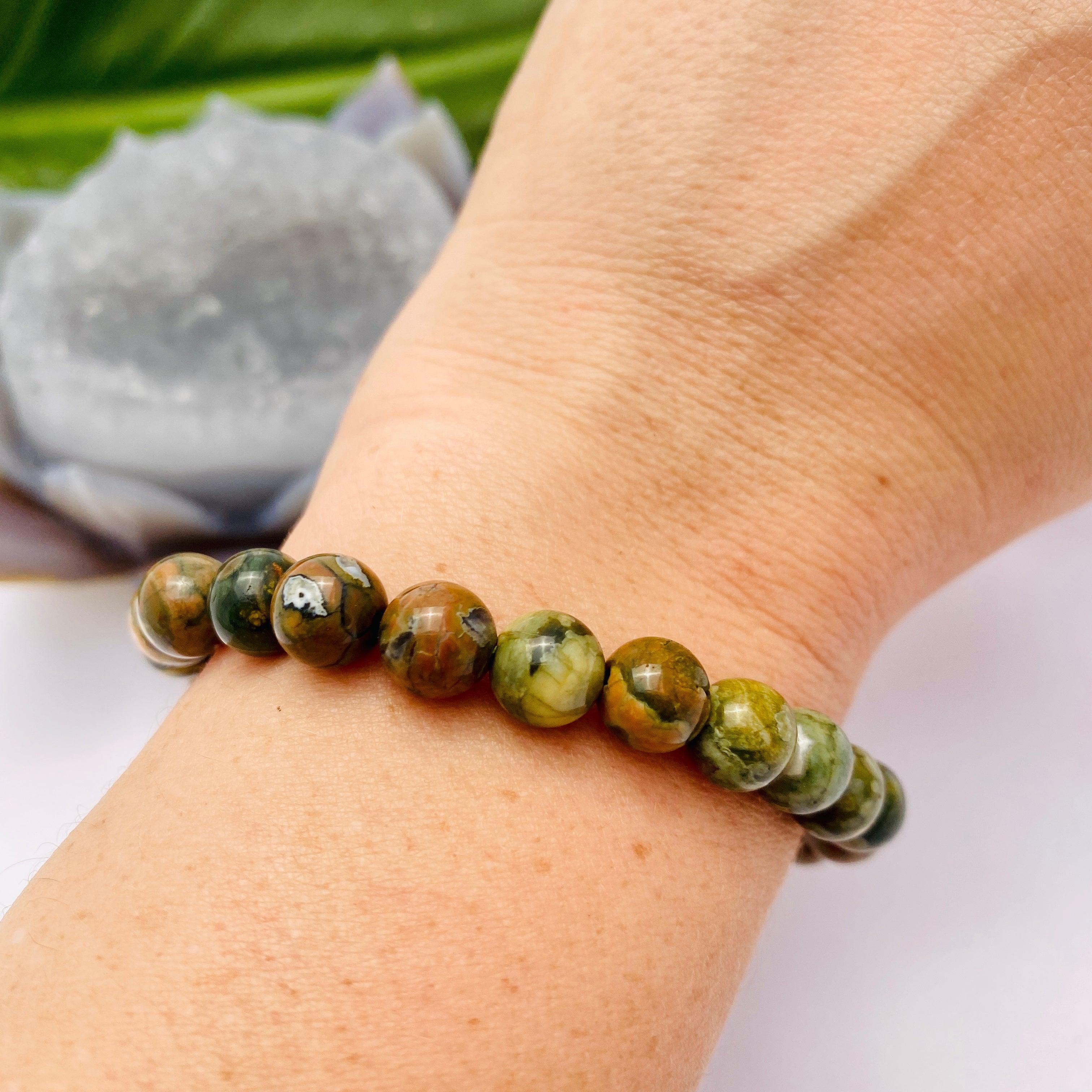 Rainforest Jasper Bracelet - Natural Stone Beaded Healing Jewelry for Women | Perfect for Meditation, Yoga & Spiritual Energy Balance