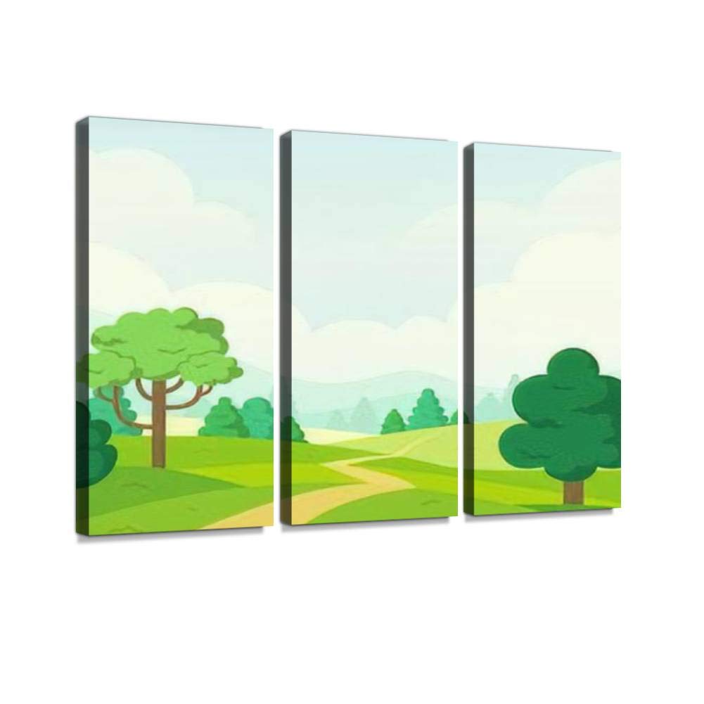 Vector Nature Landscape Canvas Wall Art - Simple Cartoon Style Paintings for Living Room & Bedroom Decor - 3 Panel Home Wall Decor Posters - Perfect for Modern Housewarming Gifts & Cozy Interior Design