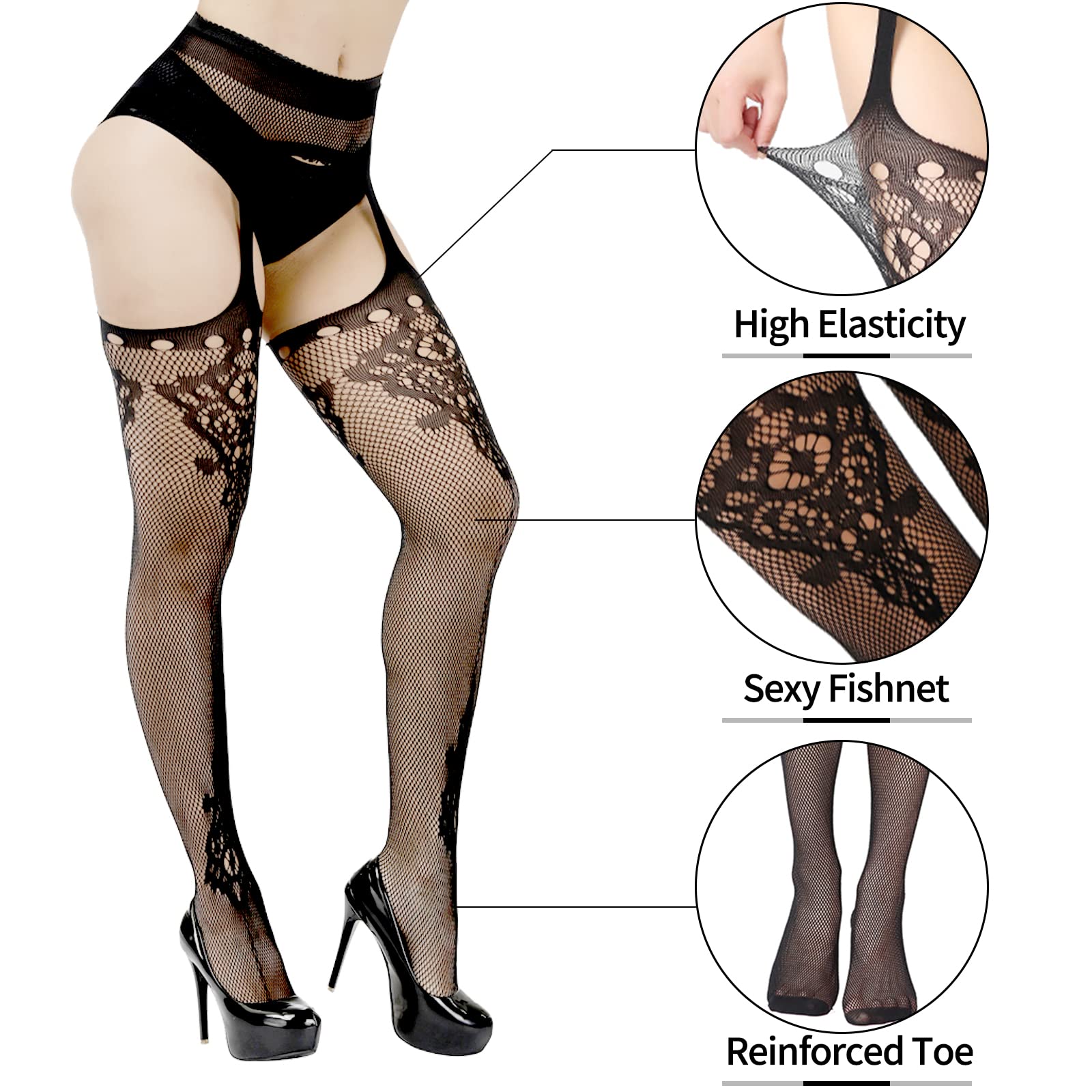 6 Pairs Women's Sexy Fishnet Stockings - High Waist Elastic Tights for Party, Halloween & Cosplay - Comfortable & Stretchy Fashion Hosiery