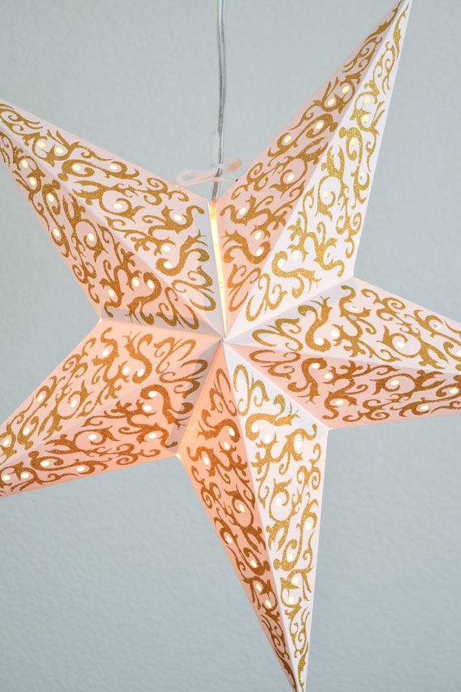 24K Gold Bramble Glitter Paper Star Lantern - Hanging Decoration for Christmas, Party, Wedding & Home Decor
