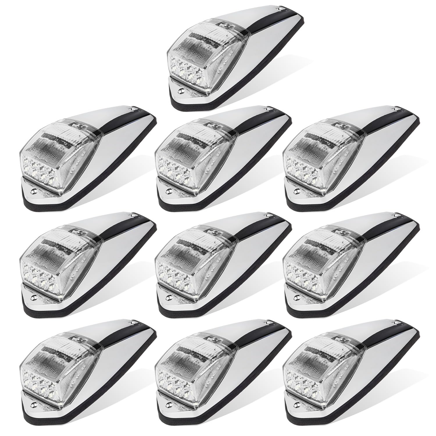 Partsam 10-Piece 31-LED Amber Cab Light Kit with Chrome Base - Compatible with Peterbilt, Freightliner, Western Star, Mack & International Semi Trucks - Durable Roof Running Marker Lights for Enhanced Night Visibility & Safety