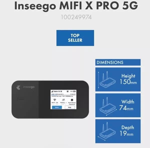 Inseego MiFi X Pro 5G Mobile Hotspot - Ultra-Fast Portable WiFi Router for Travel, Work & Remote Learning - Stay Connected Anywhere with 5G Speeds