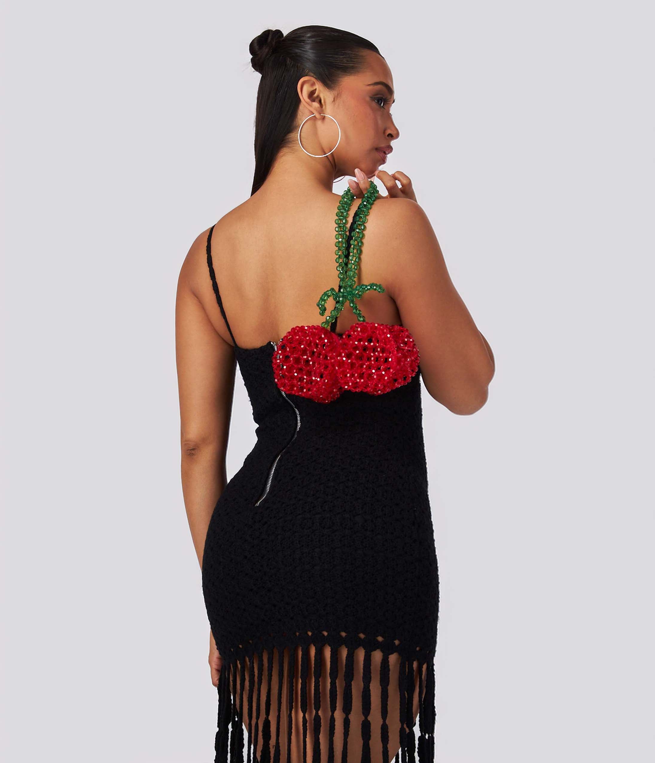 Red Cherries Beaded Mini Handbag - Elegant Clutch Purse for Women | Perfect for Parties, Weddings & Evening Events