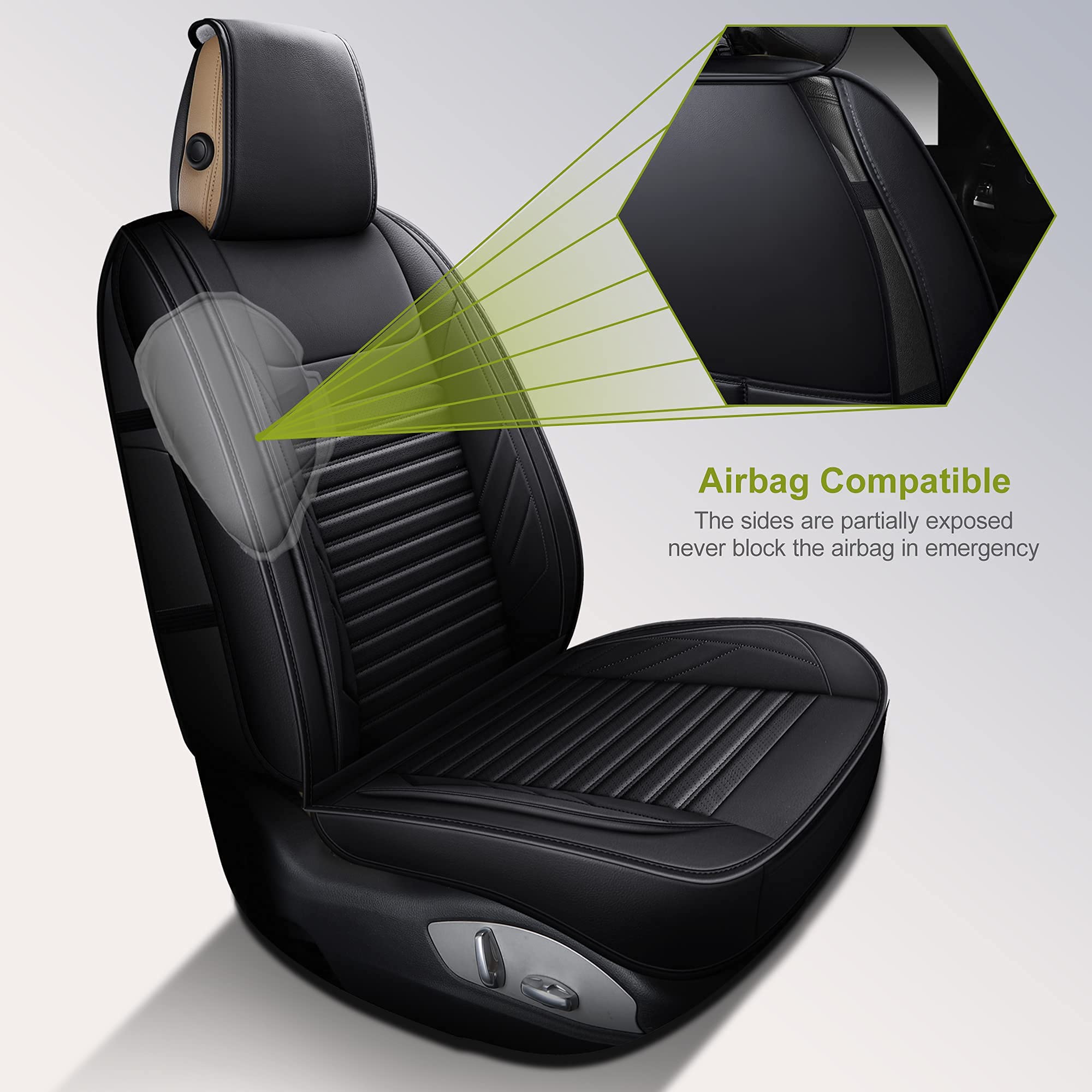 Premium AOOG Leather Car Seat Covers - Universal Fit Leatherette Auto Seat Protectors for Cars, SUVs & Trucks | Non-Slip Vehicle Interior Accessories (Full Set, Black) | Perfect for Daily Commute, Road Trips & Family Protection