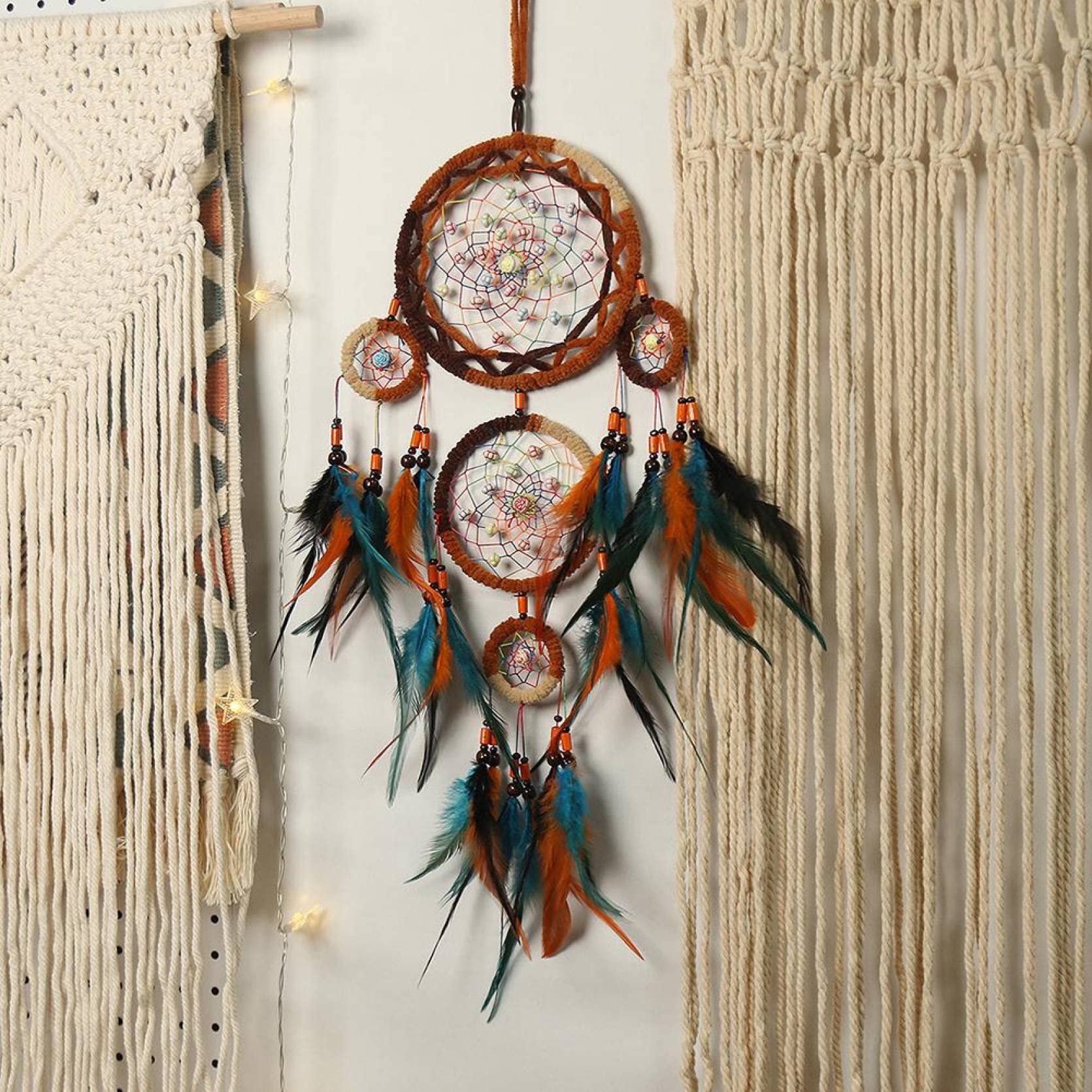 Handmade Feather Dream Catcher Wind Chime - Boho Wall Hanging Decor for Bedroom, Nursery & Living Room | Spiritual Gift for Women, Housewarming Present | Meditation Room & Yoga Studio Decoration