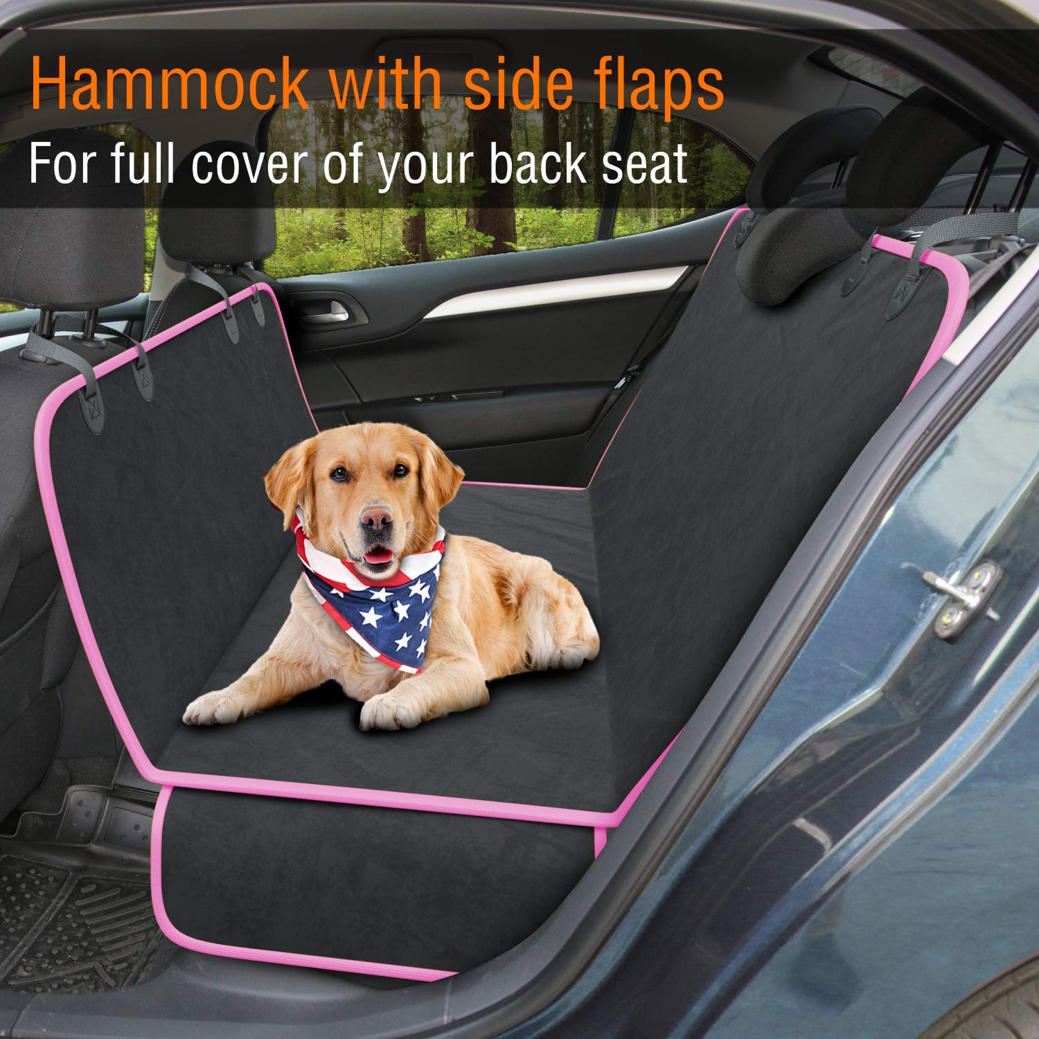 Active Pets Waterproof Dog Car Seat Cover - Convertible Pet Hammock for SUVs, Trucks & Cars | Back Seat Protector | Travel Accessories (Pink) - Perfect for Road Trips & Daily Commutes