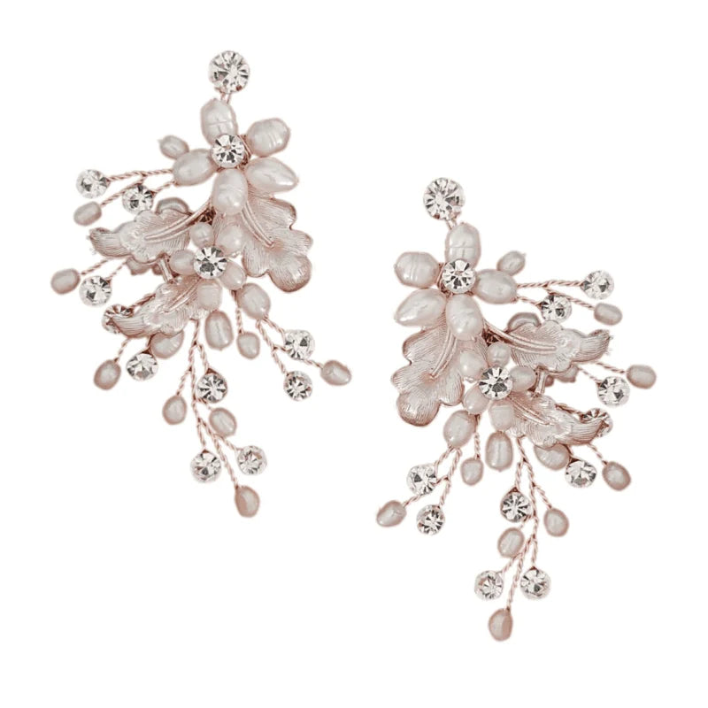 Elegant Blush Pink Wedding Earrings with Pearls - 9802 | Perfect for Bridal, Prom, and Formal Events