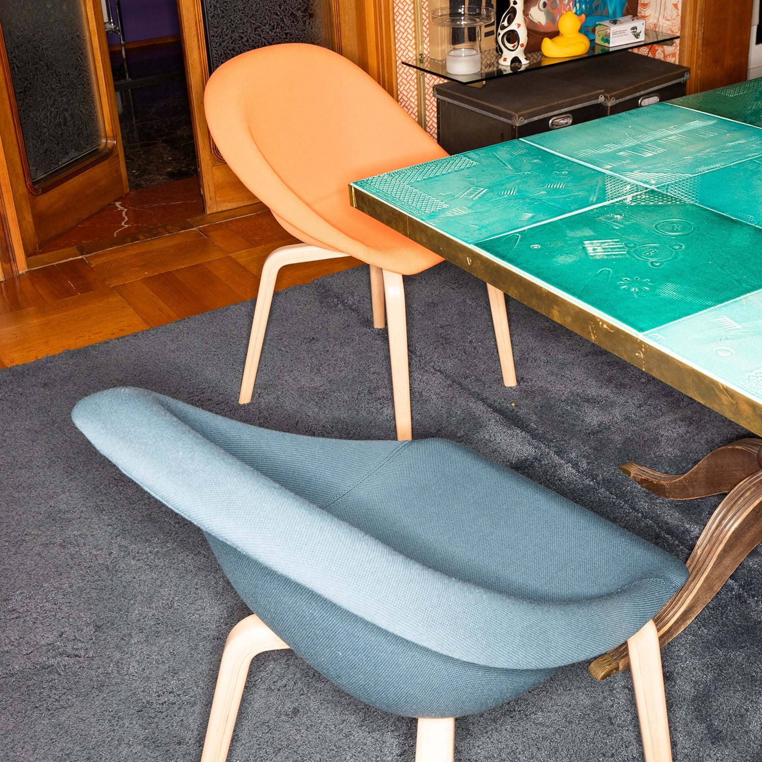 Karim Rashid Hoop Side Chair with Wood Base & Upholstered Seat - Modern Dining Room, Living Room, or Office Accent Chair