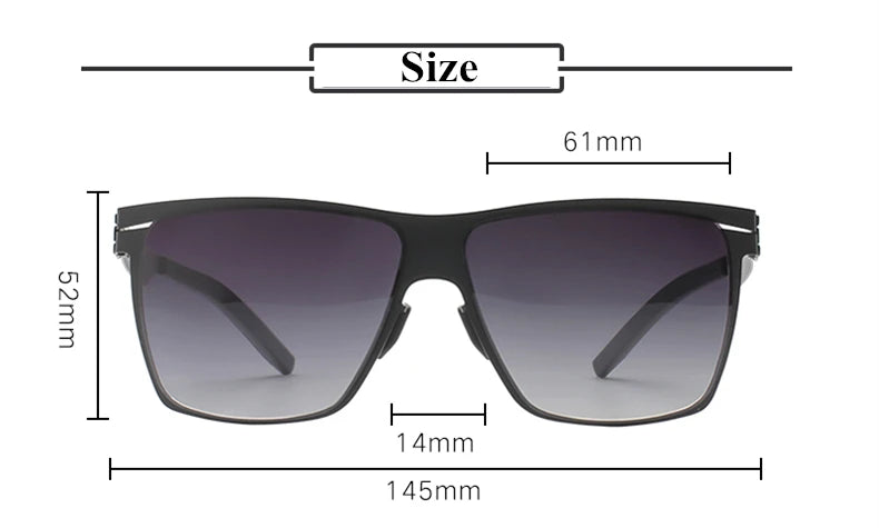 Black Stainless Steel Screwless Square Sunglasses for Men - Polarized UV Protection - Fashionable & Durable for Outdoor Sports, Driving & Beach