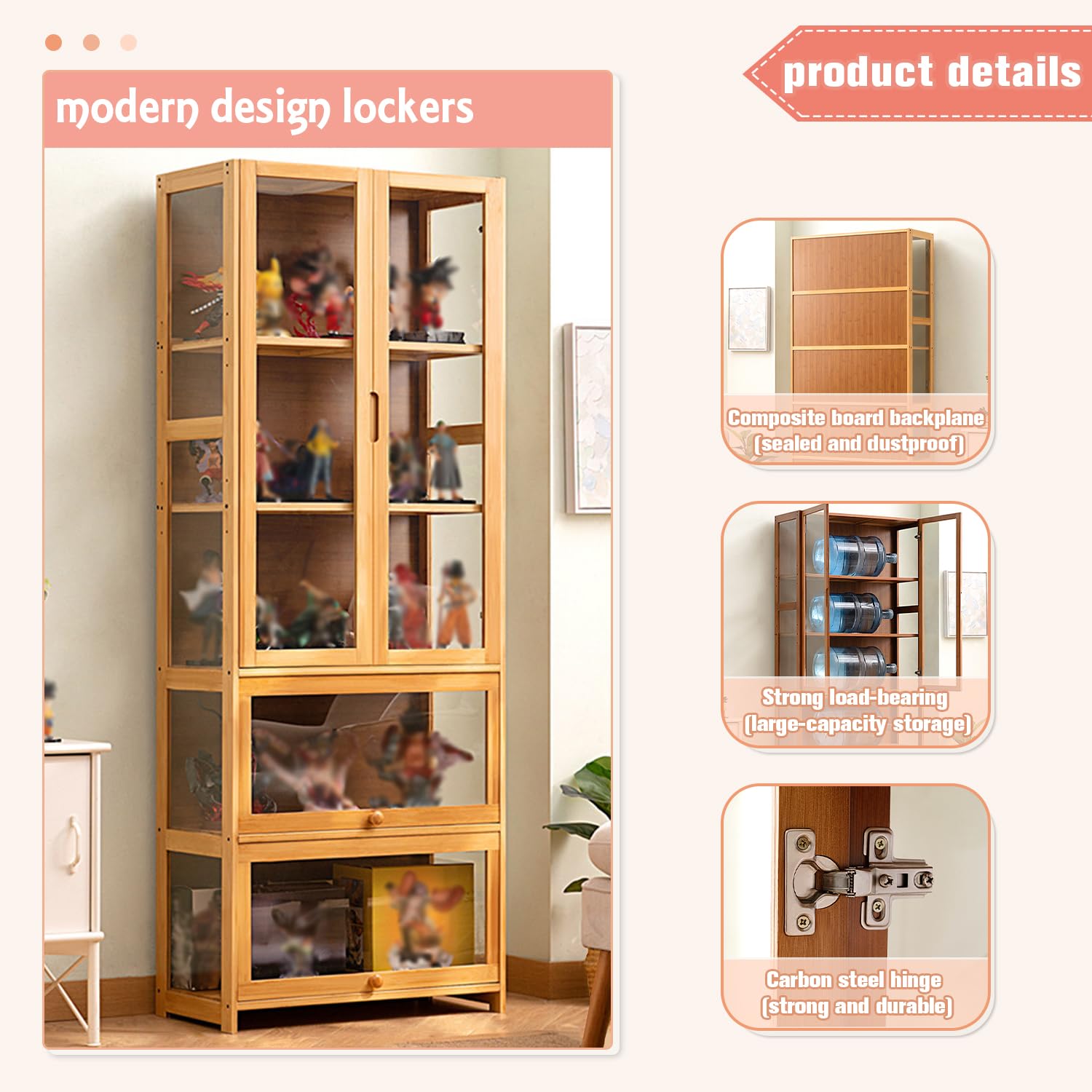 Acrylic Flip Door Display Cabinet - Bamboo Curio Shelf Storage Case 31.5x12.6x66.9 Inches (Brown) | Easy to Install for Home Décor, Collectibles & Retail Displays