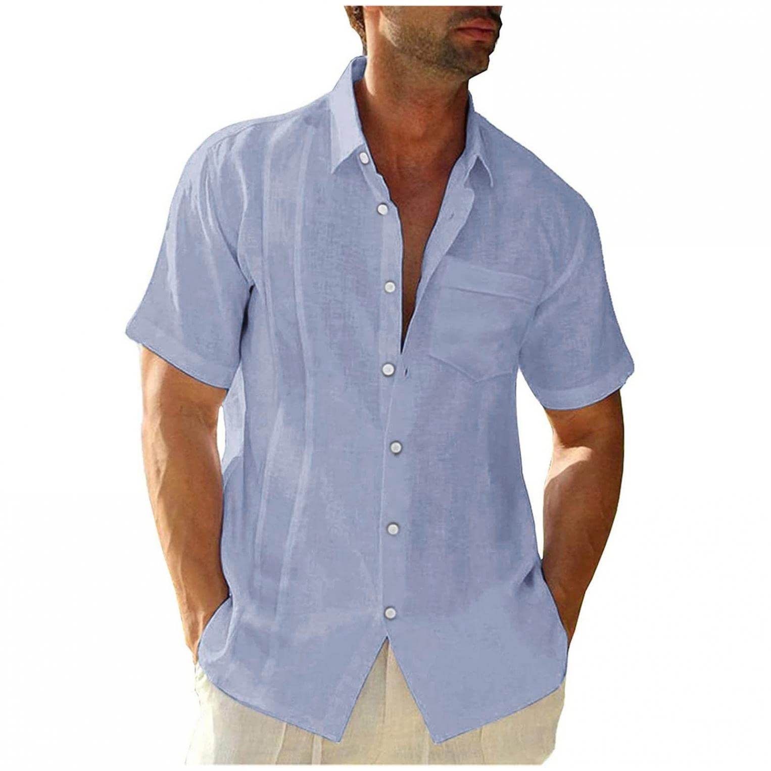 Men's Linen Henley Shirts - Short Sleeve Button Down Casual Shirt, Breathable Cotton Beach Top for Summer | Perfect for Outdoor Activities, Vacations & Relaxed Style