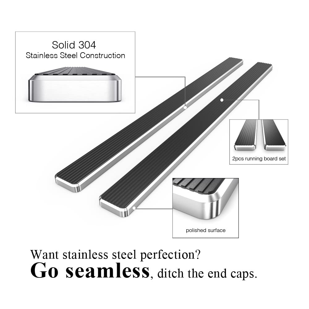 APS 6-Inch Wheel-to-Wheel Running Boards | Compatible with Ford F150 2015-2025 Super Cab 5.5ft Bed & F-250 F-350 Super Duty 2017-2025 | 304 Stainless Steel Side Steps | Off-Road Protection & Easy Truck Access