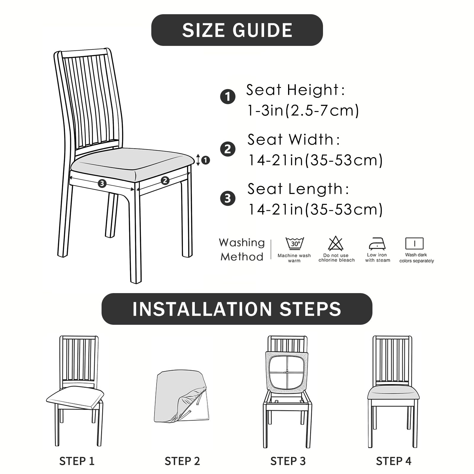 FORCHEER PU Dining Chair Seat Covers Set of 6 - Waterproof Leather Chair Protectors for Dining Room - Removable & Washable Slipcovers (PU-Black) - Perfect for Home, Restaurant, and Office Use