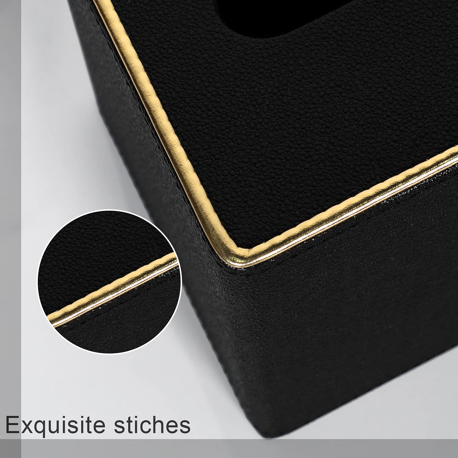 Premium PU Leather Square Tissue Box Cover - Elegant Black Pearl Design for Dresser, Bathroom & Home Decor | Perfect for Living Room, Bedroom & Office Organization