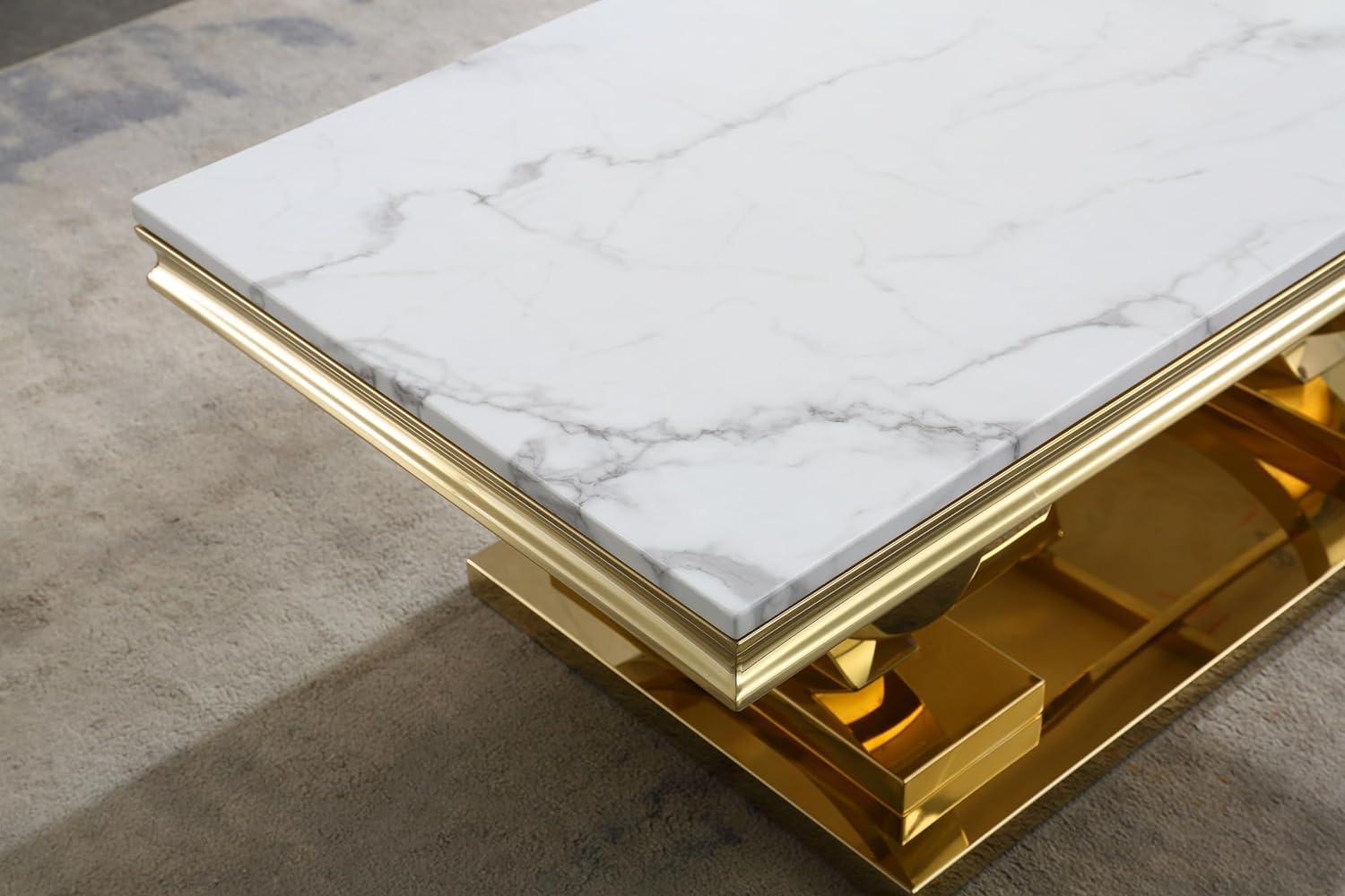 Modern 3-Piece Living Room Table Set - Faux Marble Coffee Table & 2 Gold Side Tables with Stainless Steel Legs, Luxury Rectangular Furniture for Apartment, Bedroom & Living Space | Perfect for Small Spaces, Home Decor & Entertaining Guests