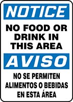 Bilingual OSHA Safety Sign - Spanish/English 'No Food or Drink in This Area' - Durable Aluma-Lite 20
