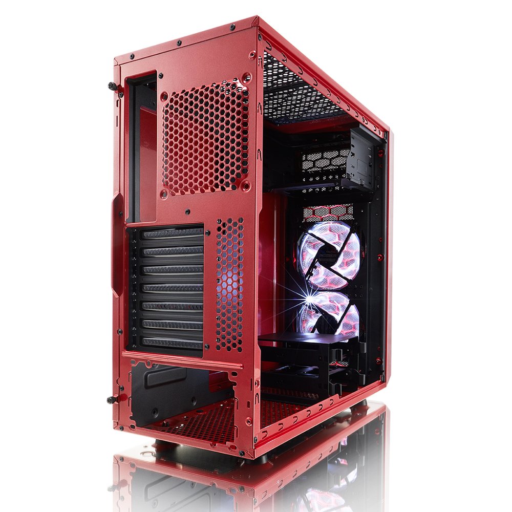 Fractal Design Focus G Mid Tower ATX Computer Case - High Airflow Gaming PC Case with 2X Silent LL Series 120mm White LED Fans, USB 3.0 & Window Side Panel (Red) - Perfect for Gaming Rigs & High-Performance PC Builds