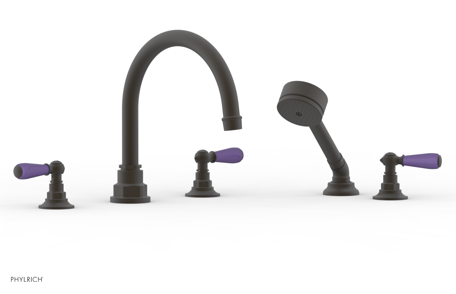 Jamestown Deck Tub Set with Hand Shower & Lever Handles - Purple Accented 165 49 | Modern Freestanding Bathtub for Luxury Bathroom & Spa Experience