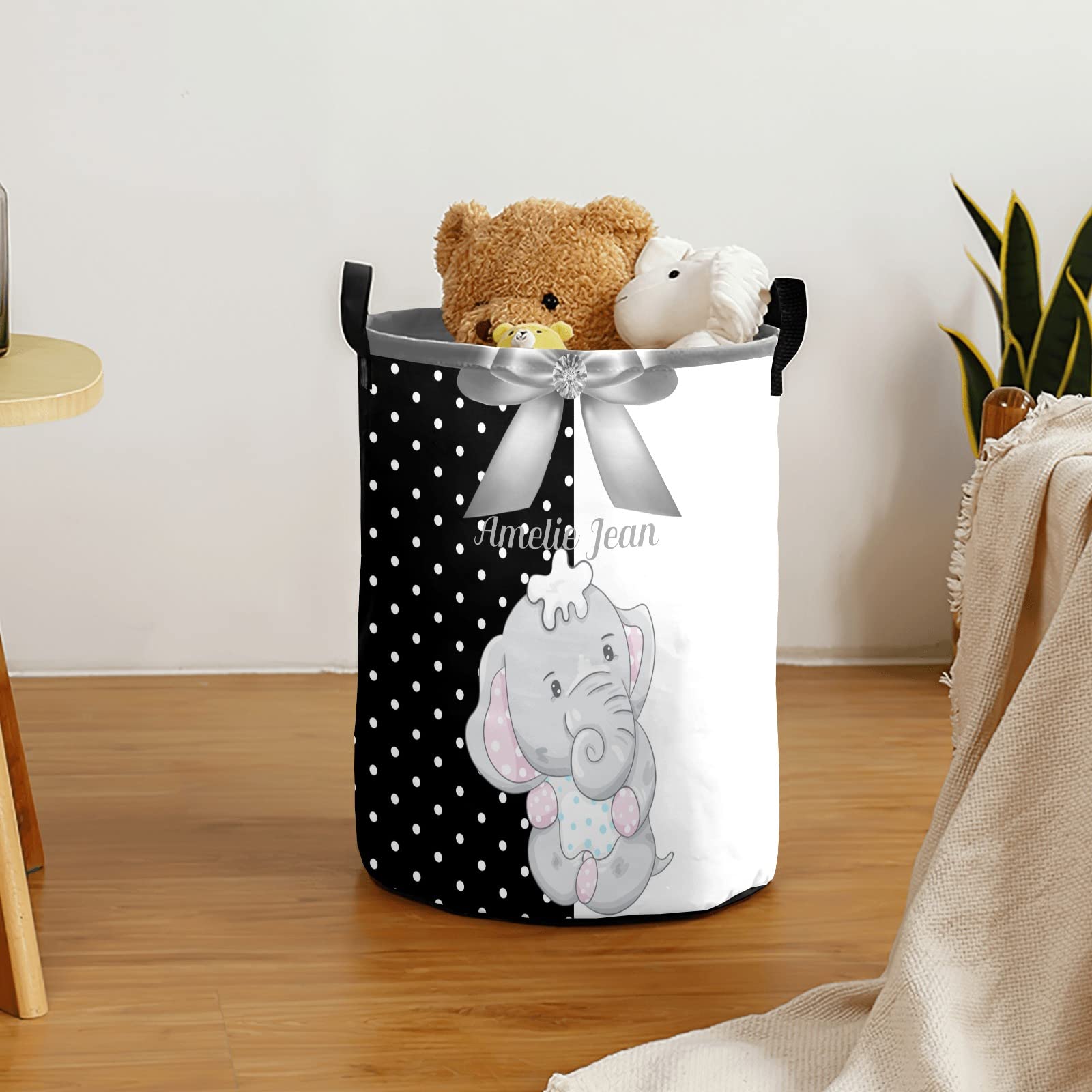 Polka Dot Bow Elephant Storage Bin - Waterproof Oxford Fabric Laundry Hamper, Toy Organizer & Gift Basket for Nursery, Bedroom, Baby Clothes | Perfect for Kids' Room Decor & Home Organization