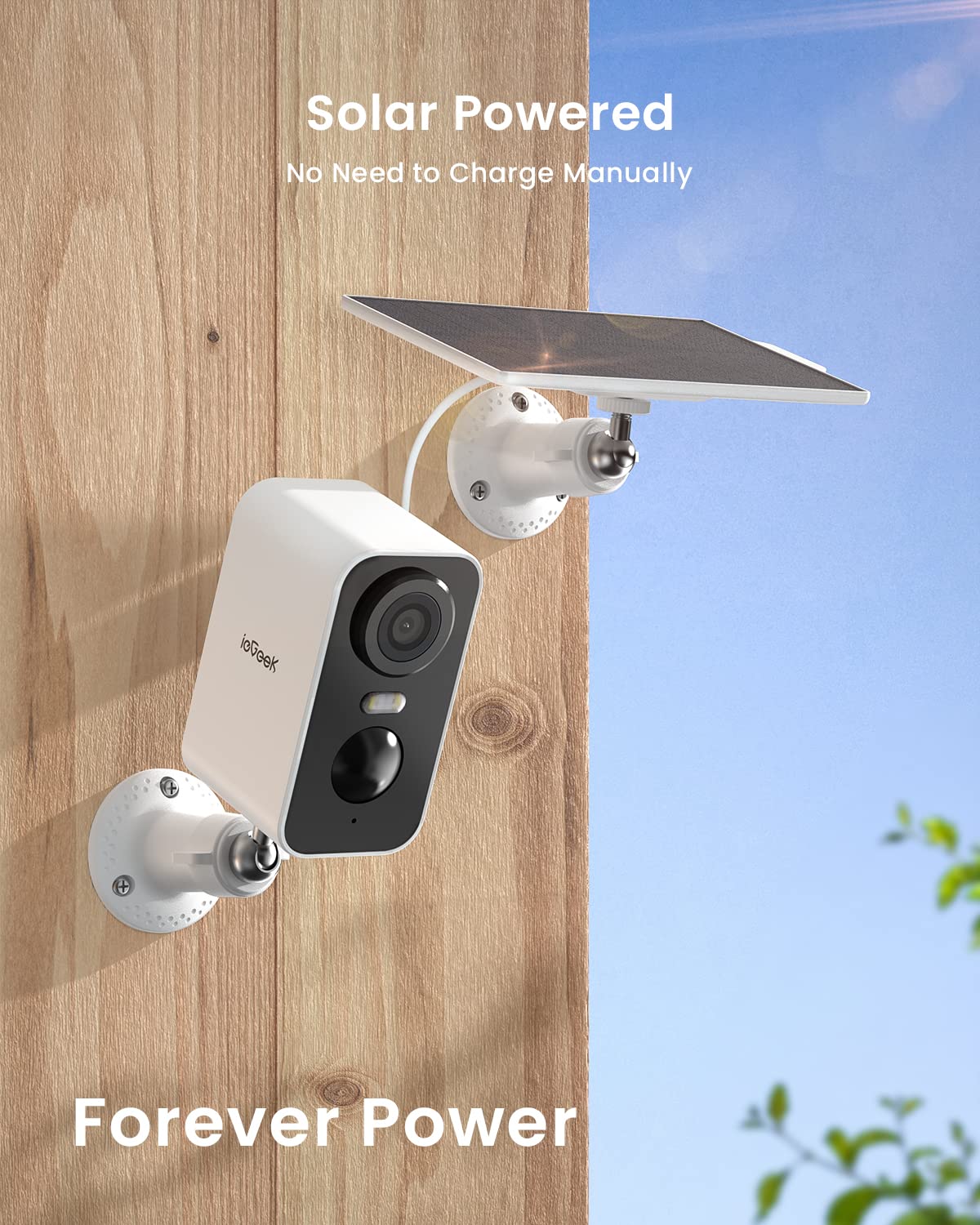 ieGeek 2K Solar Security Camera Outdoor Wireless - No Monthly Fee, Color Night Vision, Battery Powered CCTV Camera System, WiFi Outdoor Home Security Camera with Sound, Floodlight Alarm & Motion Detection - Ideal for Home, Garage, Yard & Property Surveillance