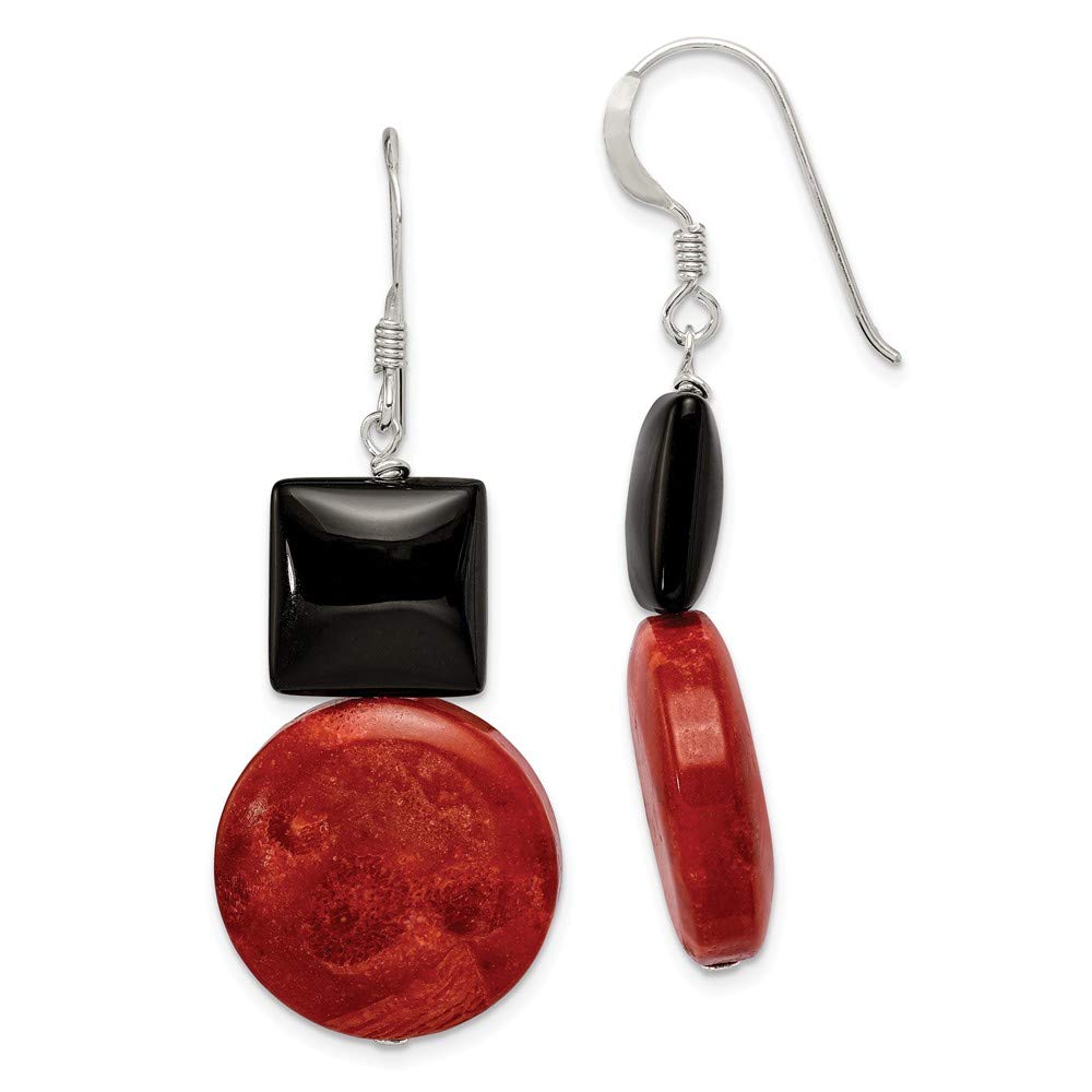 Elegant Sterling Silver Black Agate & Red Coral Earrings for Women | Handmade Dangle Jewelry | Perfect for Parties, Weddings & Special Occasions