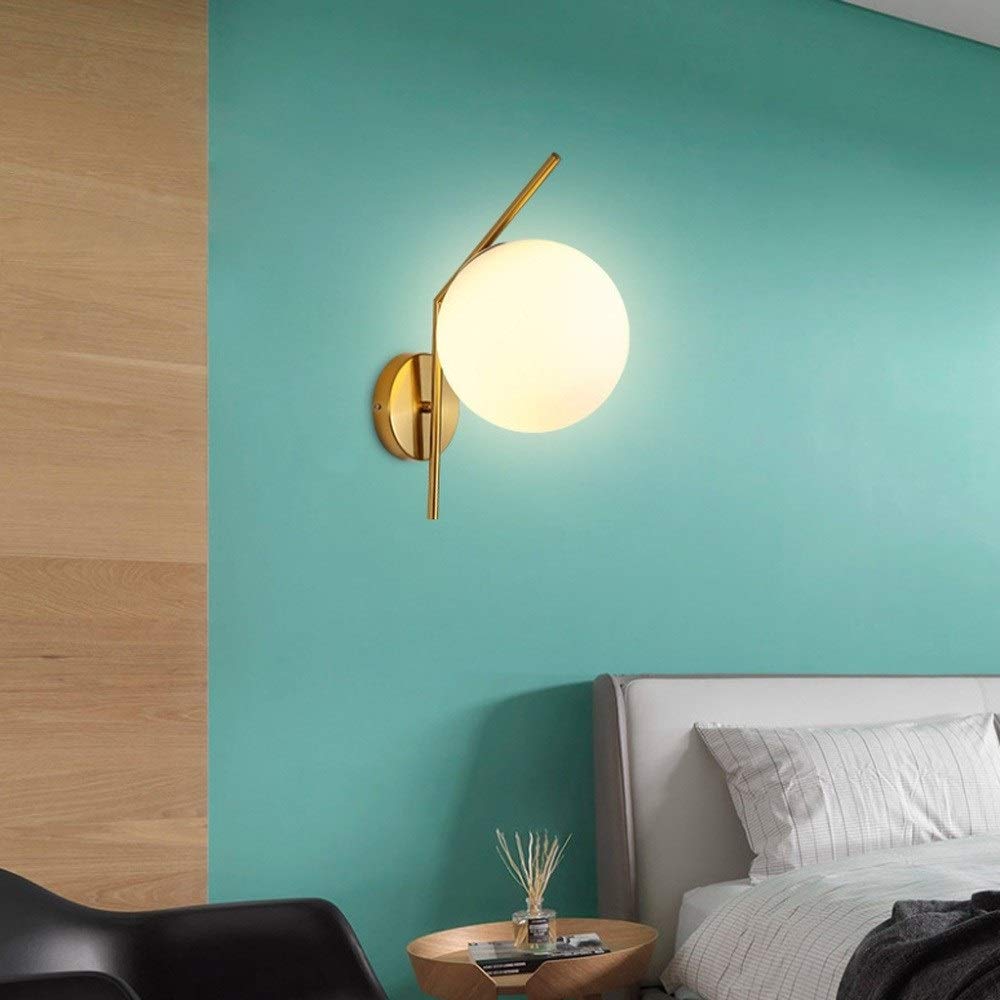 Nordic Modern Adjustable Wall Lamp - Golden Brass & Clear Glass Ball Fixture for Restaurant, Loft, Patio, Bedroom Decor | Dimmable Lighting for Dining Room, Corridor, Aisle & Living Room