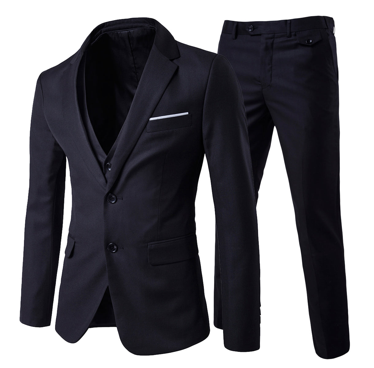 3-Piece Notched Lapel Casual Black Suit for Men - Slim Fit Business Formal & Wedding Attire