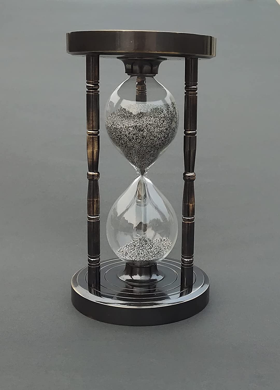 5 Minute Nautical Hourglass Sand Timer - Solid Brass with Functional Compass on Both Sides | Antique Maritime Decor | Perfect for Kitchen, Office, Meditation & Classroom Time Management (SW0076)