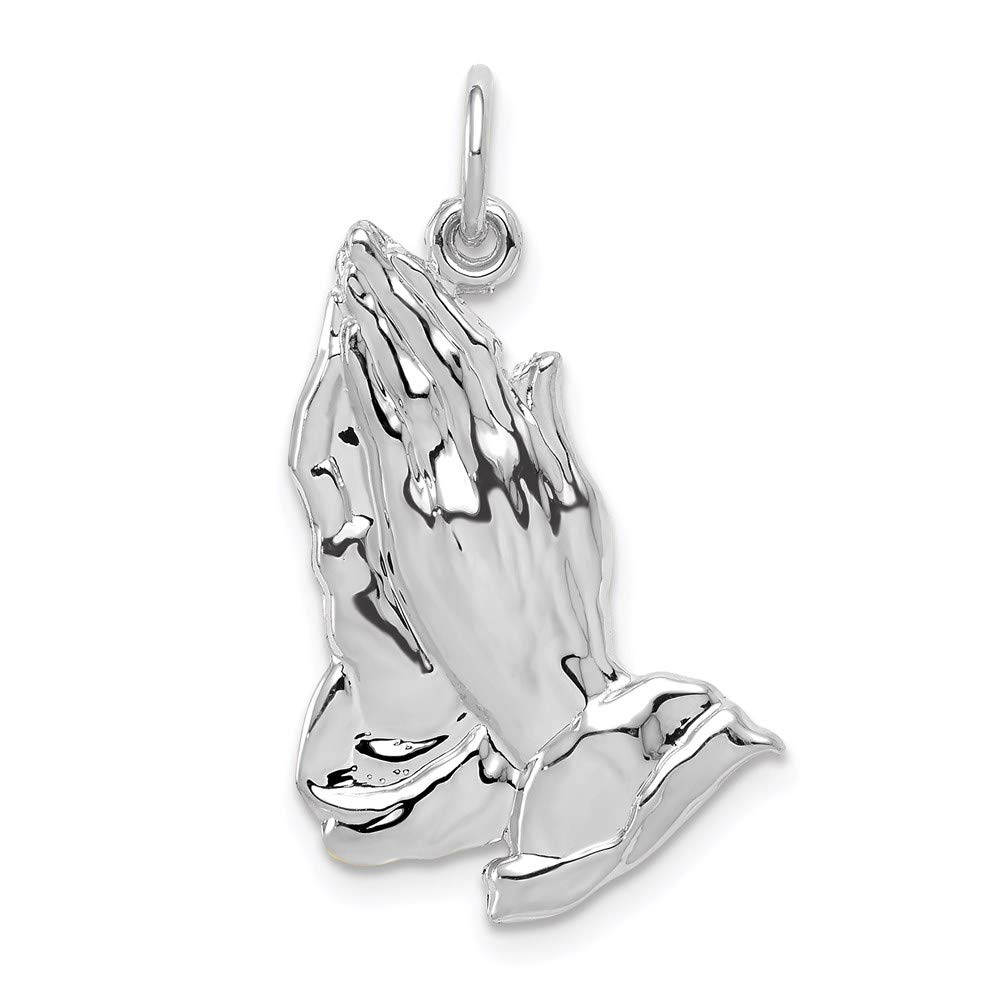 14K White Gold Praying Hands Charm Pendant - Religious Jewelry for Women & Men - Inspirational Gift for Baptism, Confirmation & Daily Faith Wear