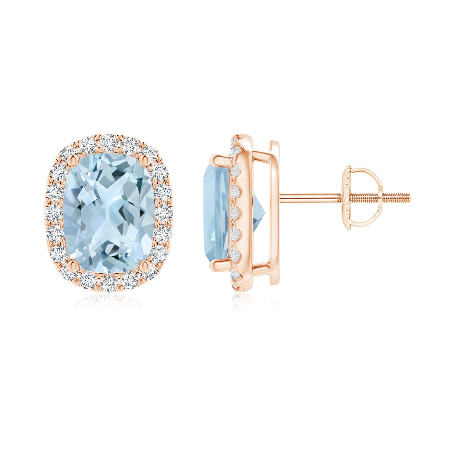 Natural Aquamarine Halo Earrings for Women - 14K Solid Gold/Platinum March Birthstone Jewelry | Elegant Gift for Her, Birthday, Wedding & Anniversary | Perfect for Evening Parties, Bridal Accessories & Special Occasions