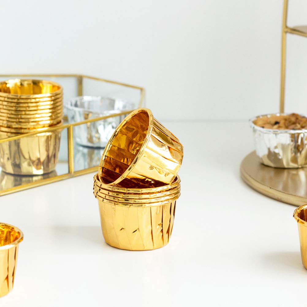 Premium 100-Pack Silver & Gold Curled Edge Baking Cups - Disposable Muffin & Cupcake Liners for Home Baking, Party Treats & Professional Dessert Displays