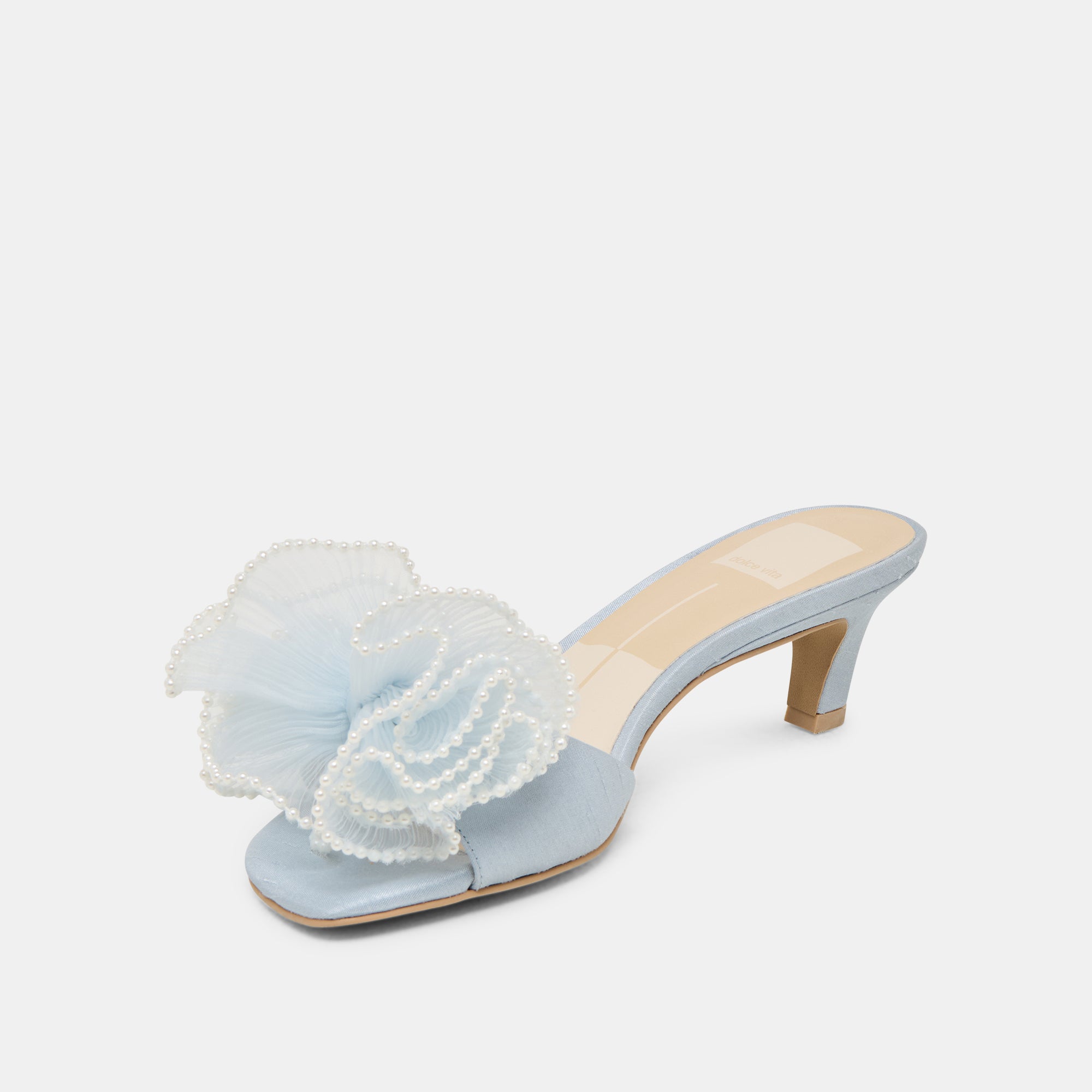 NARITA PEARL HEELS - Light Blue Satin Women's Dress Shoes for Weddings, Parties & Special Occasions