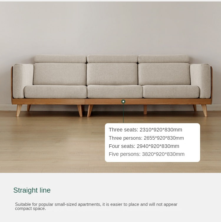 Oak & Ash Solid Wood Modern Fabric Sofa - Contemporary Living Room Furniture for Comfortable Lounging & Stylish Home Decor