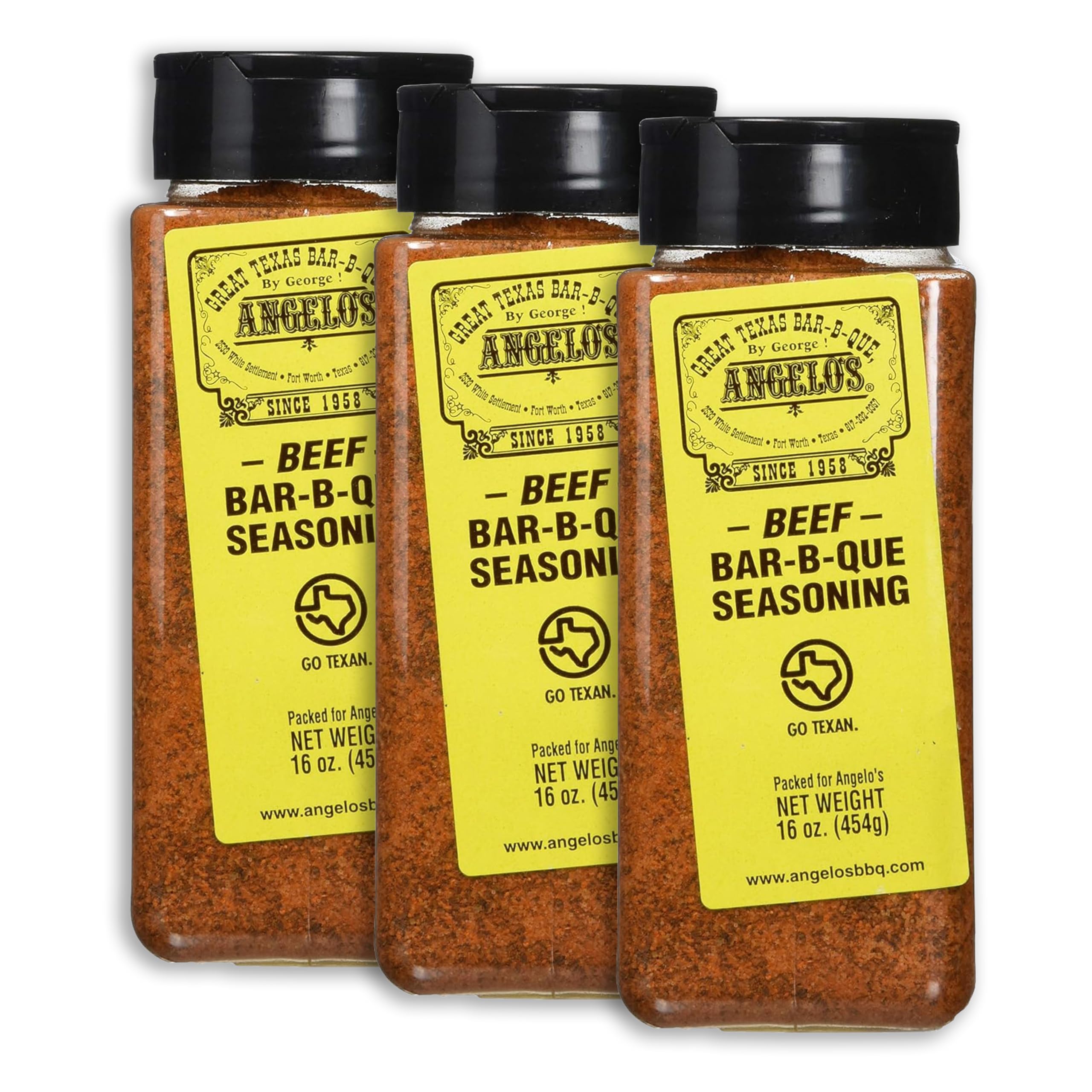 Angelo's Premium BBQ Seasoning for Beef - 16oz (Pack of 3) | All-Natural Grill Rub for Steaks, Ribs & Burgers | Perfect for Backyard BBQs, Tailgating & Camping