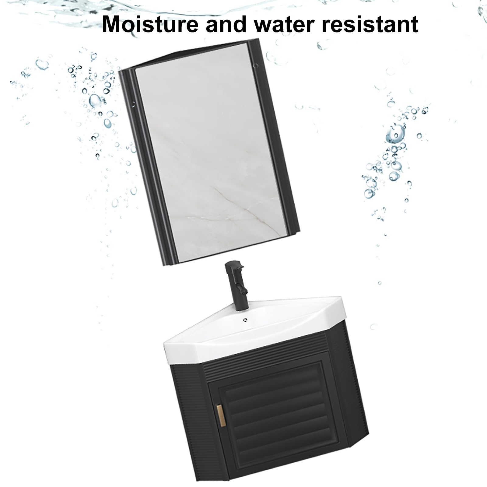 Corner Wall Mount Bathroom Sink with Storage & Mirror - Space Saving Black Vanity Sink (15 Inch) - Perfect for Small Bathrooms, Powder Rooms & RV Baths