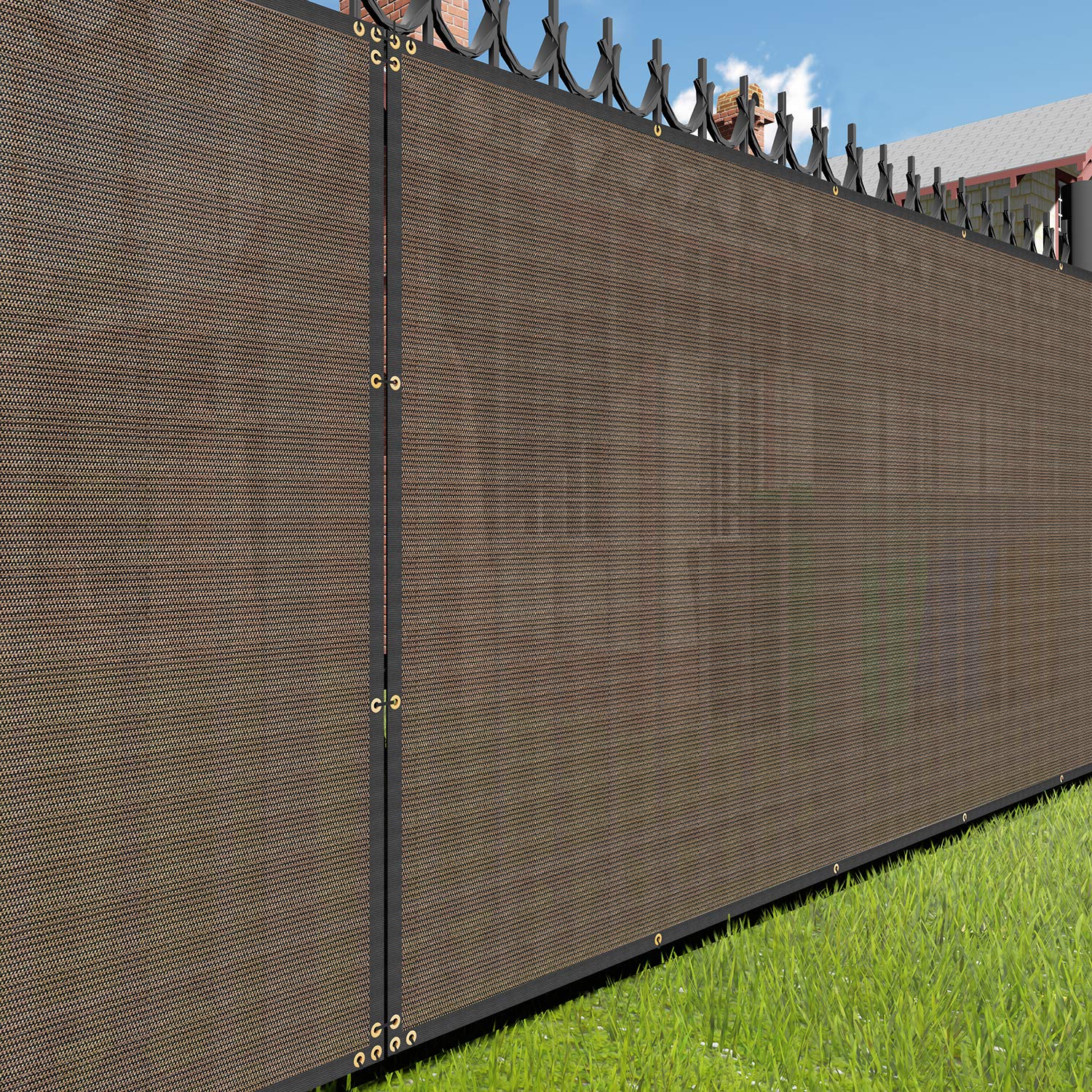E&K Sunrise 3' x 243' Privacy Fence Screen with Grommets - UV Resistant Outdoor Windscreen for Backyard, Garden & Patio Cover - Brown Privacy Fence Mesh for Shade & Wind Protection (Perfect for Pool Areas, Decks & Outdoor Events)