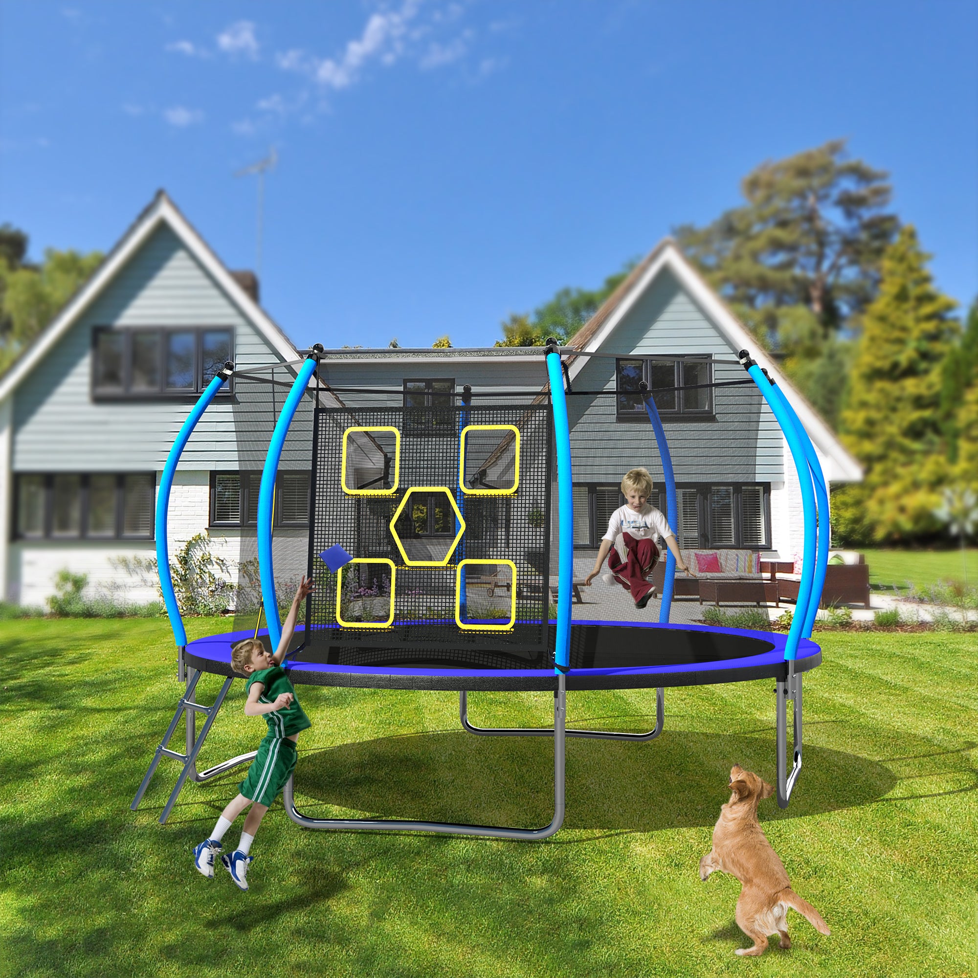 12FT Trampoline with Safety Enclosure & Ladder - ASTM Approved Outdoor Trampoline for Kids - Perfect for Backyard Fun, Exercise, and Family Recreation