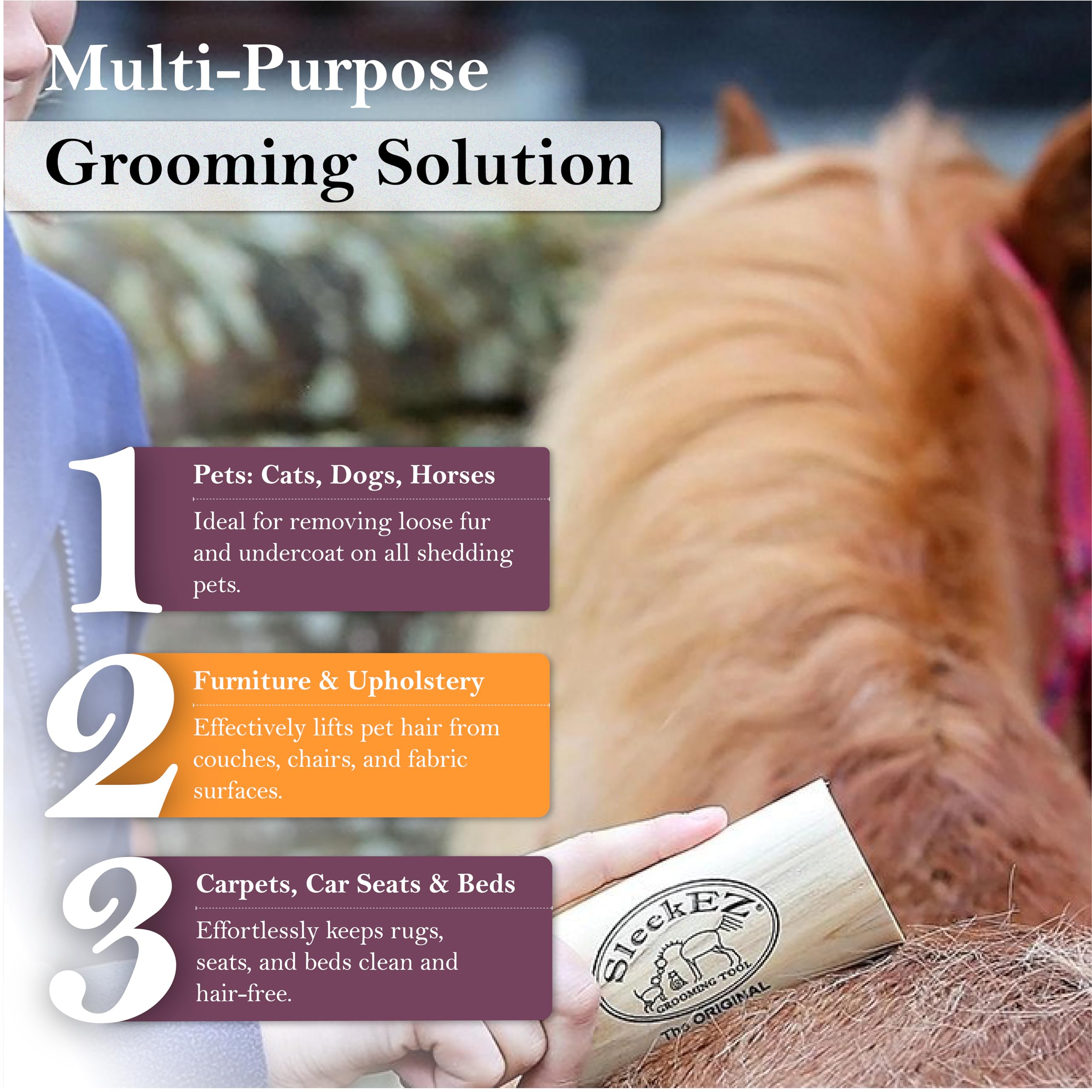 SleekEZ Horse Grooming Brush - Deshedding Tool & Curry Comb for Horses, Livestock - Gentle Hair Brush for Shedding, Scratching & Coat Care - Perfect for Stable, Ranch & Show Grooming