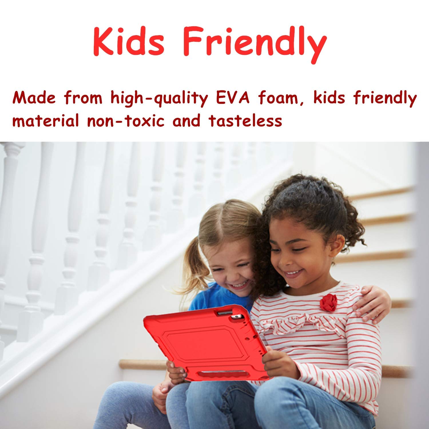 Shockproof Kids iPad Case for iPad 9.7-inch (6th/5th Gen & Air/Air 2) - Lightweight Convertible Stand Cover with Built-in Screen Protector & Handle (Red) - Perfect for School, Travel & Home Learning