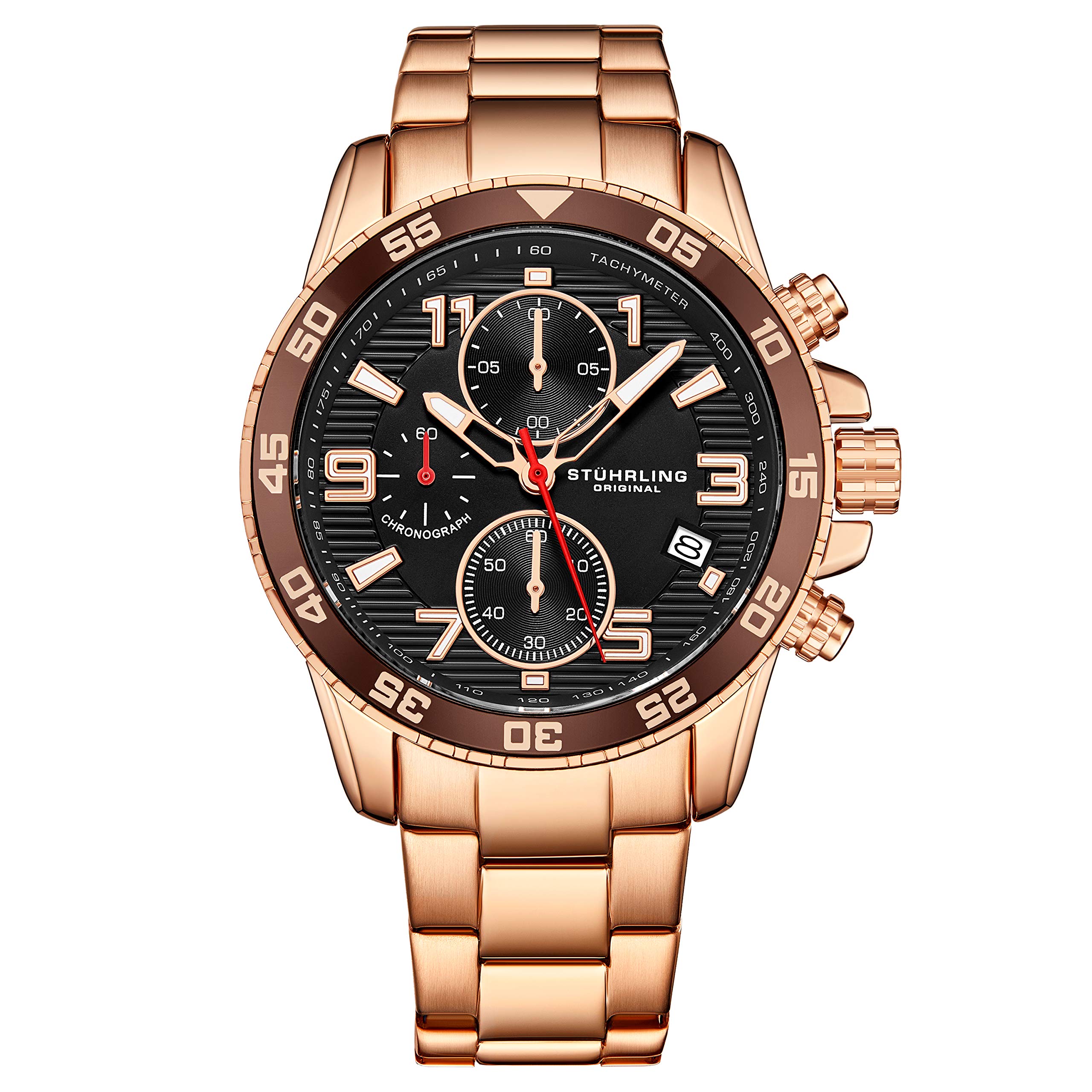 Stuhrling Original Men's Chronograph Watch with Date, Stainless Steel Bracelet, Tachymeter & 330ft Water Resistance - Perfect for Diving, Business & Casual Wear