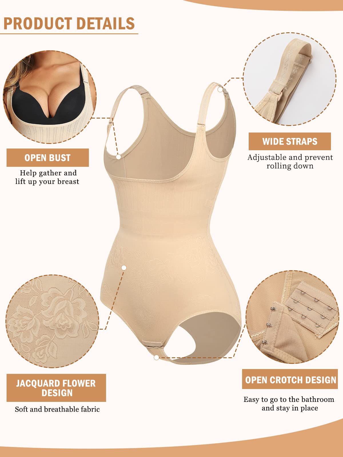 JOYSHAPER Women's Shapewear Bodysuit - Tummy Control Seamless Open Bust Body Shaper for Slimming & Smoothing | Perfect for Dresses, Workout & Everyday Wear